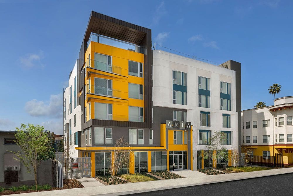 Affirmed Housing Aria Los Angeles CA 042021 Image of a modern apartment building